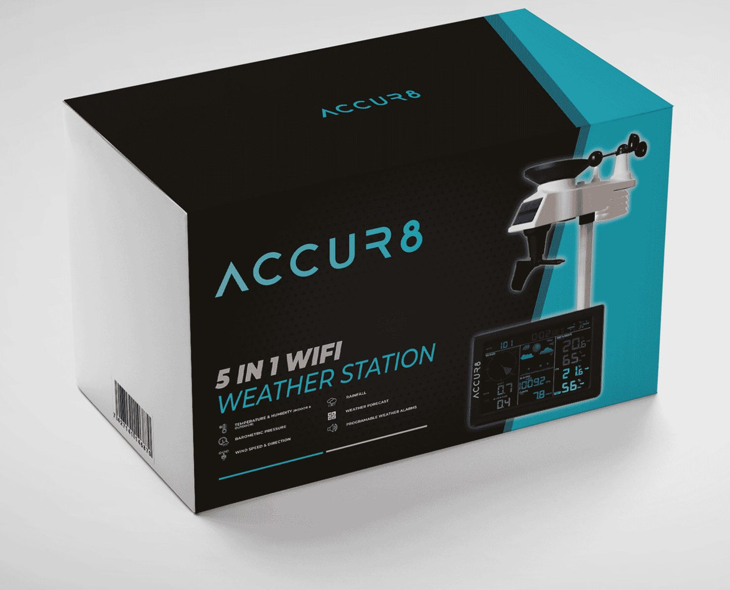 ACCUR8 DWS5100 5-in-1 Complete WiFi Weather Station incl Weather Alerts & Mobile Phone Link - Solar-Powered