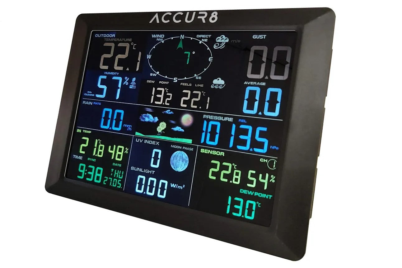 Two Screen Bundle - ACCUR8 DWS7100 7-in-1 Premium-Quality Solar-Powered WiFi Weather Station incl UV Level, Weather Alerts & Mobile Phone Link