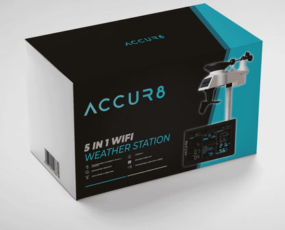 ACCUR8 DWS5100 5-in-1 Complete WiFi Weather Station incl Weather Alerts & Mobile Phone Link - Solar-Powered