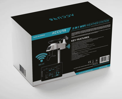 ACCUR8 DWS5100 5-in-1 Complete WiFi Weather Station incl Weather Alerts & Mobile Phone Link - Solar-Powered