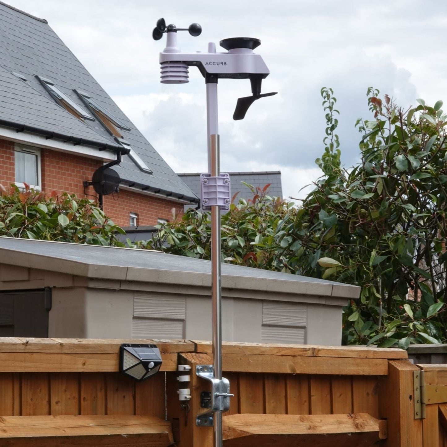 A8 sensor suite, plus mounting pole mounted to fence