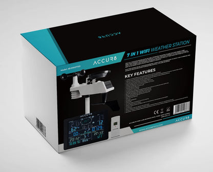 ACCUR8 DWS7100 7-in-1 Complete WiFi Weather Station incl UV Level, Weather Alerts & Mobile Phone Link - Solar-Powered