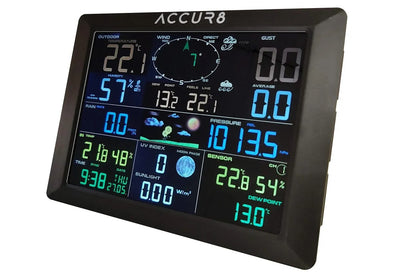 Two Screen Bundle - ACCUR8 DWS7100 7-in-1 Premium-Quality Solar-Powered WiFi Weather Station incl UV Level, Weather Alerts & Mobile Phone Link