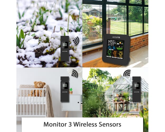 YD8266WUK-BL Weather Forecast Station Including 3 Wireless Temperature & Humidity Sensors