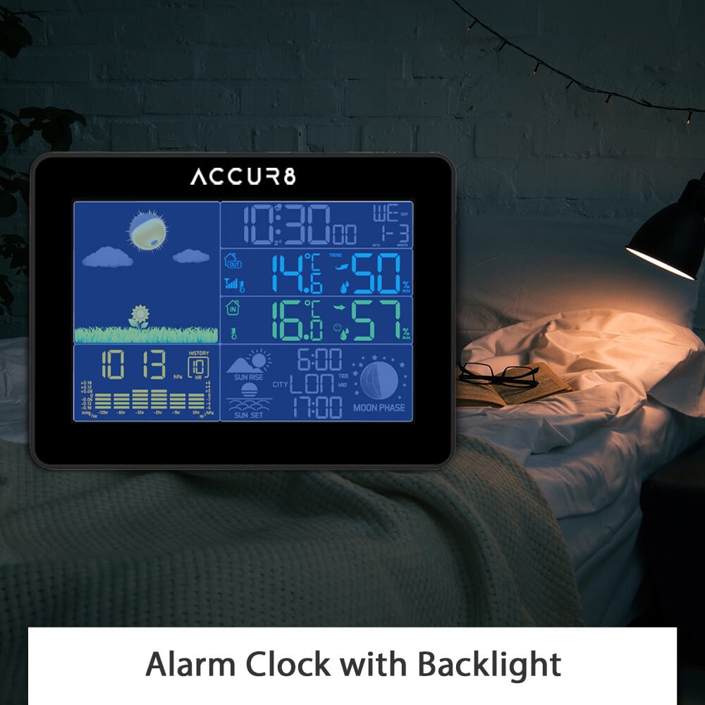 YD8230A-4UK-BL incl Weather Forecast, Barometric Pressure Graph, Indoor/Outdoor Temp & Humidity, Sunrise & Sunset